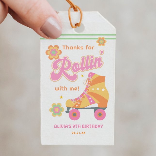 Étiquettes-cadeau Faisons Rouuler Fille Roller Skating Fête d'Annive (Créateur téléchargé)