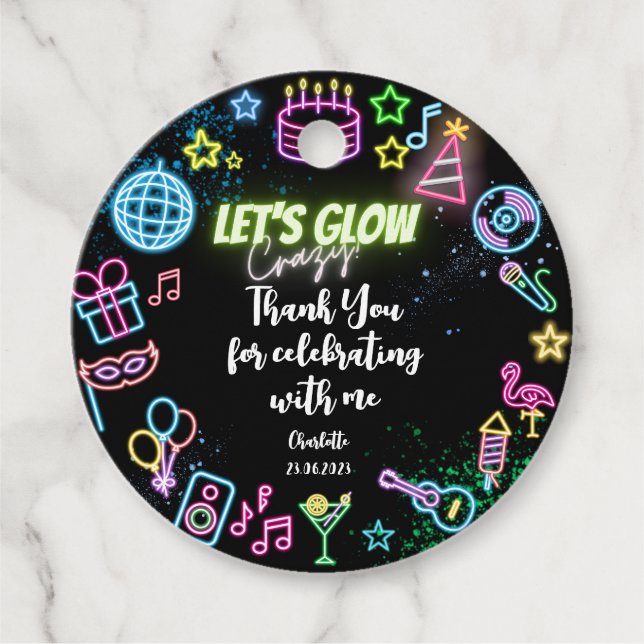 Étiquettes Cadeau Faisons un anniversaire de néon fou, merci (Devant)