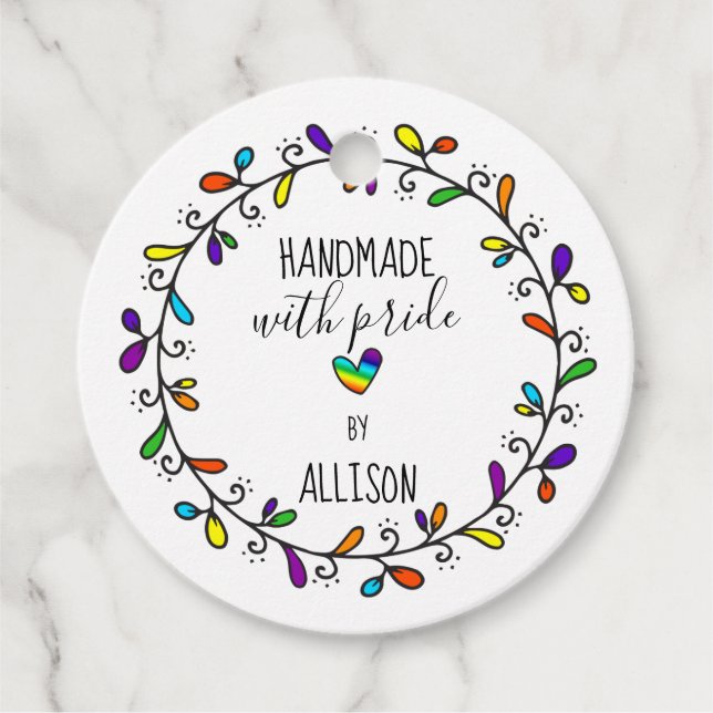 Étiquettes Cadeau Fait à la main avec fierté Arc-en-ciel 🌈Artisan S (Devant)