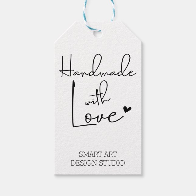 Étiquettes-cadeau Fait main avec amour En écriture manuscrite Kraft  (Devant)
