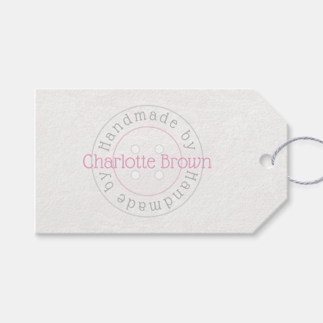 Étiquettes-cadeau Fait main par une étiquette-cadeau à bouton cousu (Devant (Horizontal))