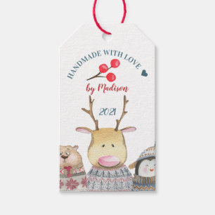 Étiquettes-cadeau Faite à la main avec amour Bêtes animaux hiver T
