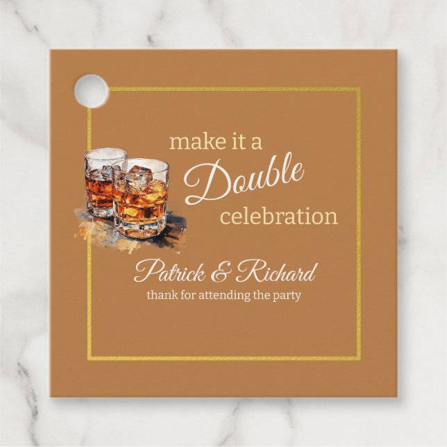 Étiquettes Cadeau Faites-en une double fête Brown Whiskey Glass (Devant)