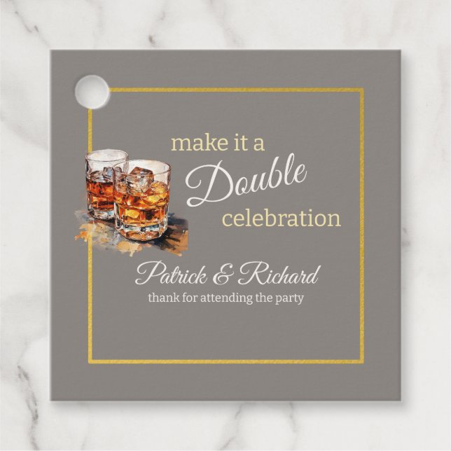 Étiquettes Cadeau Faites-en une double fête Gris Whiskey Glass (Devant)