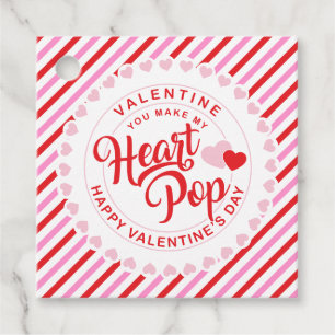 Étiquettes Cadeau Faites mon coeur Pop Valentine rose et rouge Strip