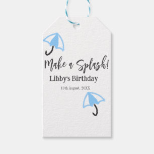 Étiquettes-cadeau Faites un parapluie bleu éclatant anniversaire de