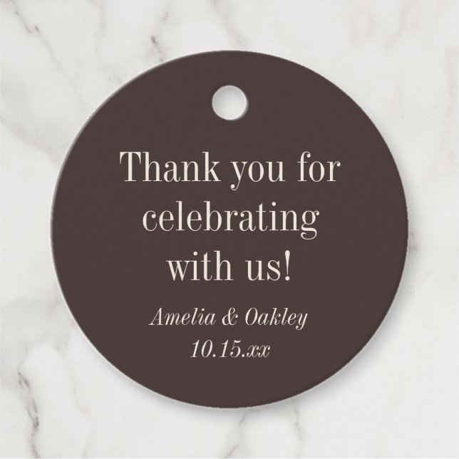 Étiquettes Cadeau Fall Wedding Earthy Brown Round Couple Names (Devant)