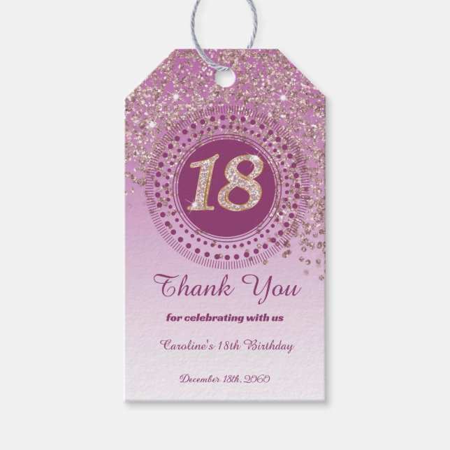 Étiquettes-cadeau Falling Rose Gold Parties scintillant moderne 18e  (Devant)