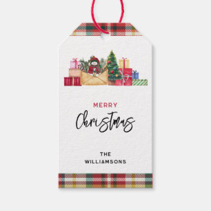 Étiquettes-cadeau Famille Plaid tendance Noël Rouge Vert Vacances