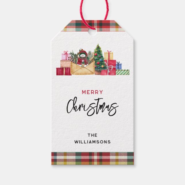 Étiquettes-cadeau Famille Plaid tendance Noël Rouge Vert Vacances (Devant)