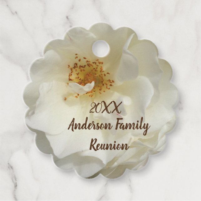 Étiquettes Cadeau Famille Réunion Rose blanche photo Collecte floral (Devant)