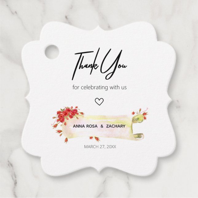 Étiquettes Cadeau *~* Fancy Rose Rouge Floral Merci Mariage (Devant)