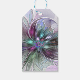 Étiquettes-cadeau Fantaisie Abstraite Moderne Fleur Fractale Colorée
