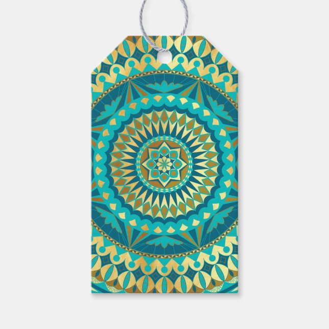 Étiquettes-cadeau Fantaisie Mandala Bleu Or (Devant)
