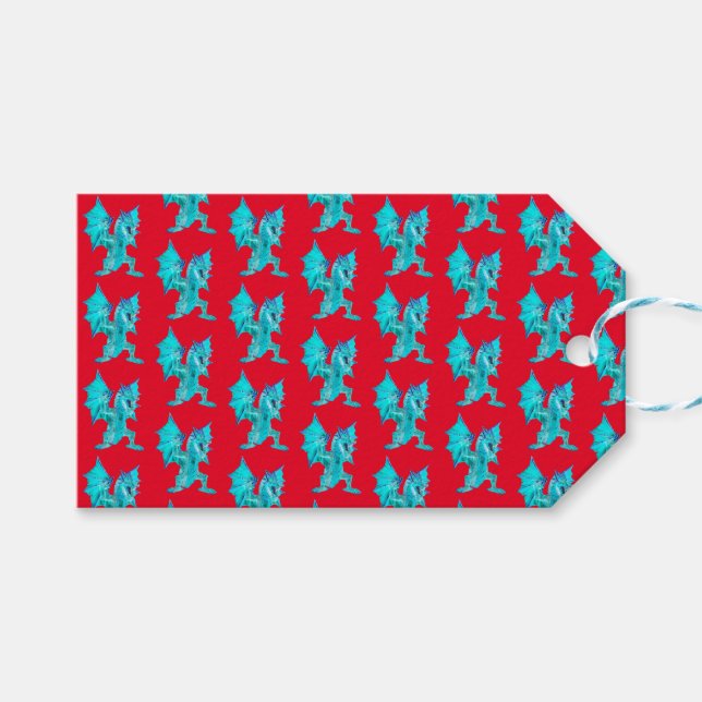 Étiquettes-cadeau Fantasy Aqua Dragon – Créature Enchantée Rouge (Devant (Horizontal))