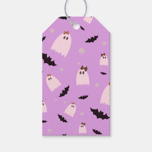 Étiquettes-cadeau fantômes violets Halloween tricher ou traiter les  (Devant)