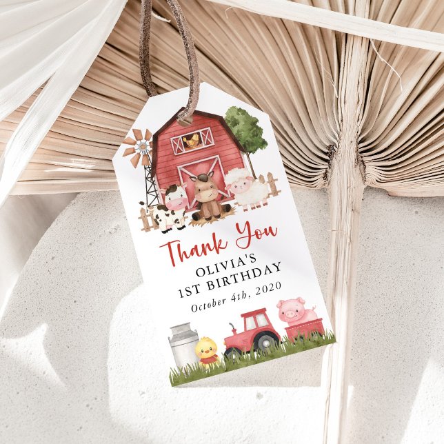 Étiquettes-cadeau Farm Animals, Cute Animals, Barn, First Birthday (Créateur téléchargé)