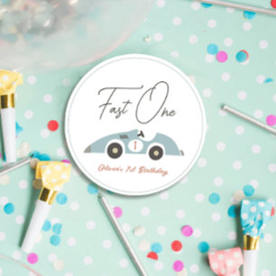 Étiquettes Cadeau Fast One Blue Race Car Boy 1er anniversaire