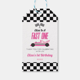 Étiquettes-cadeau Fast One Pink Race Car Premier Anniversaire