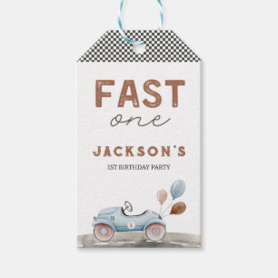 Étiquettes-cadeau Fast One Racing Car Blue Boy 1er anniversaire