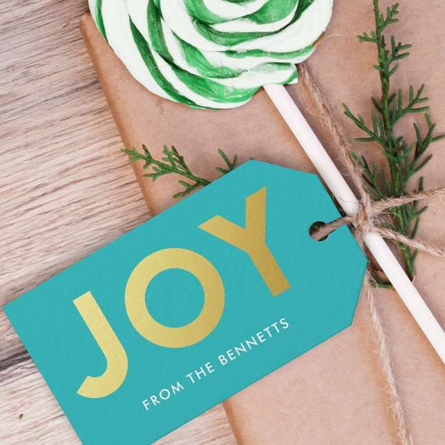 Étiquettes-cadeau Faux Foil moderne Joie Nom Noël (Créateur téléchargé)