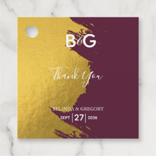 Étiquettes Cadeau Faux Gold Burgundy, Monogram Mariage Cadeau