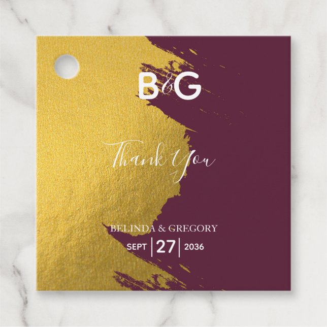 Étiquettes Cadeau Faux Gold Burgundy, Monogram Mariage Cadeau (Devant)