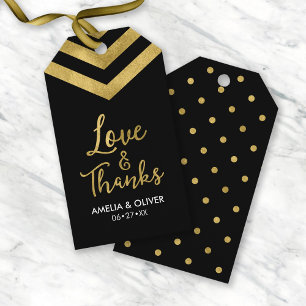 Étiquettes-cadeau Faux Gold Chevron Love and Thanks