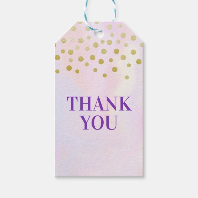 Étiquettes-cadeau Faux Gold Confetti sur Merci d'aquarelle violet (Devant)