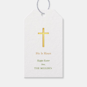 Étiquettes-cadeau Faux Gold Cross Happy Easter Cadeaux Tags