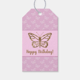 Étiquettes-cadeau Faux Gold Foil Look Papillon sur Lavender Purple