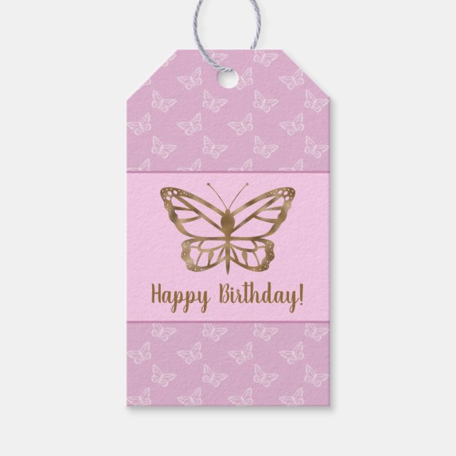 Étiquettes-cadeau Faux Gold Foil Look Papillon sur Lavender Purple (Devant)