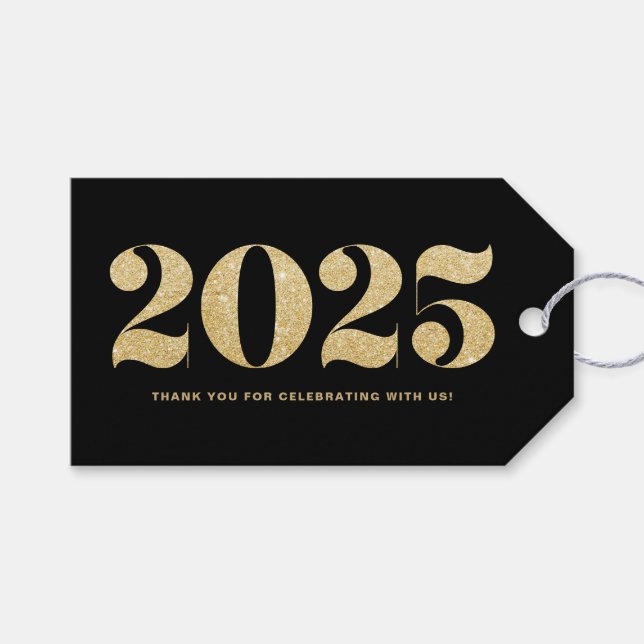 Étiquettes-cadeau Faux gold Glitter 2022 Typografy Happy New Year (Devant (Horizontal))