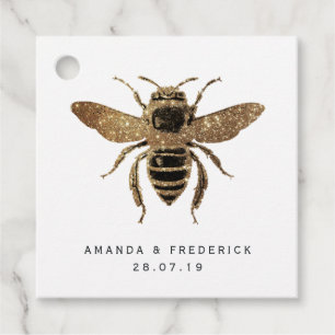 Étiquettes Cadeau Faux Gold Parties scintillant et Black Queen Bee L
