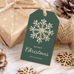 Étiquettes-cadeau Faux Gold Snowflo Green Custom Holiday