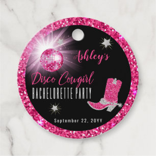 Étiquettes Cadeau Faux Paillettes Rose Disco Cowgirl Enterrement de