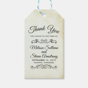 Étiquettes-cadeau Faux Parchemin Vintage Mariage simple et élégant