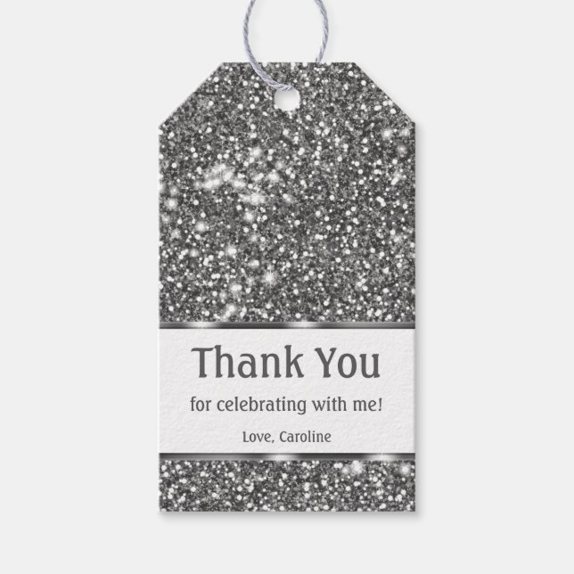 Étiquettes-cadeau Faux Parties scintillant en argent Texture Look &  (Devant)