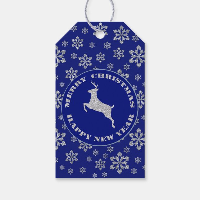 Étiquettes-cadeau Faux Parties scintillant Reindeer Flocon de neige  (Devant)