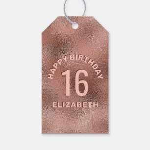 Étiquettes-cadeau Faux Rose Gold Foil Texture Joyeux Anniversaire & 