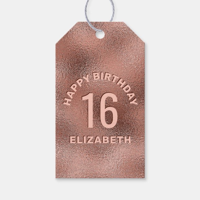 Étiquettes-cadeau Faux Rose Gold Foil Texture Joyeux Anniversaire &  (Devant)