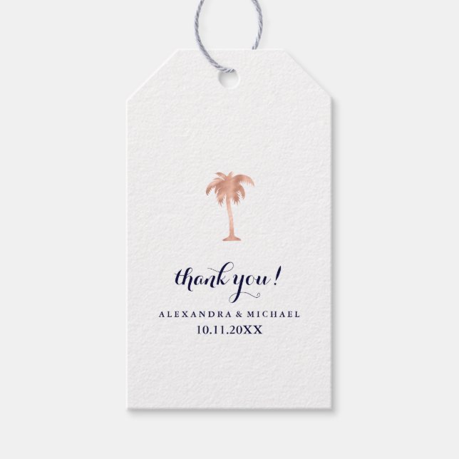 Étiquettes-cadeau Faux Rose Gold Look Palm Tree Mariage (Devant)