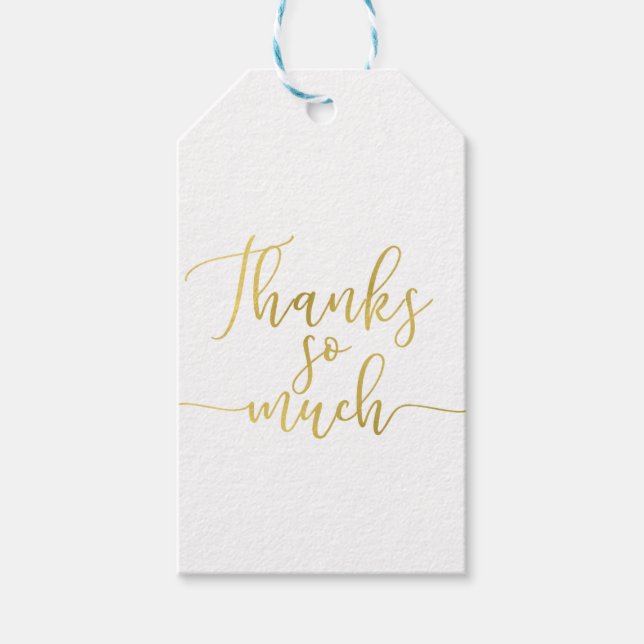 Étiquettes-cadeau Faux Script Merci Merci Beaucoup Feuille D'Or (Devant)