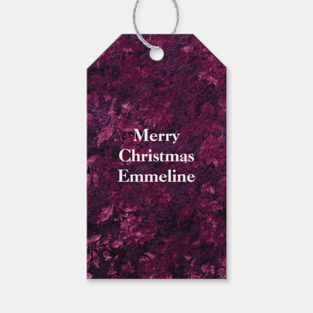 Étiquettes-cadeau Faux Velvet Floral Bourgogne (Devant)