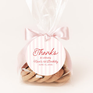 Étiquettes Cadeau Faveur d'anniversaire 1 an Homard Rayure Rose et R