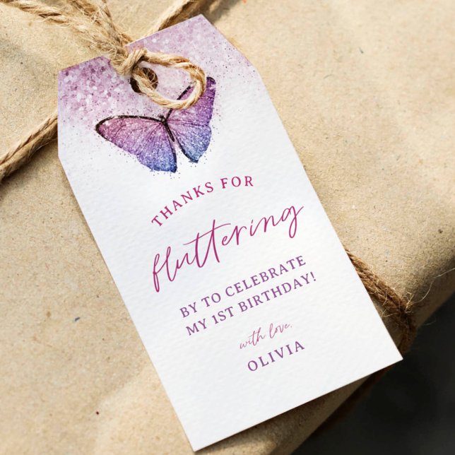 Étiquettes-cadeau Faveur d'anniversaire 1ère Papillon Rose Violet (Créateur téléchargé)