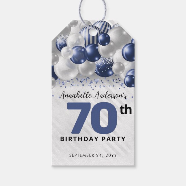 Étiquettes-cadeau Faveur d'anniversaire de ballon de glitter Bleu Nu (Devant)