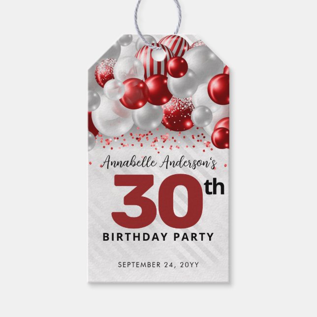 Étiquettes-cadeau Faveur d'anniversaire Glitter Ballon Rouge Bourgog (Devant)