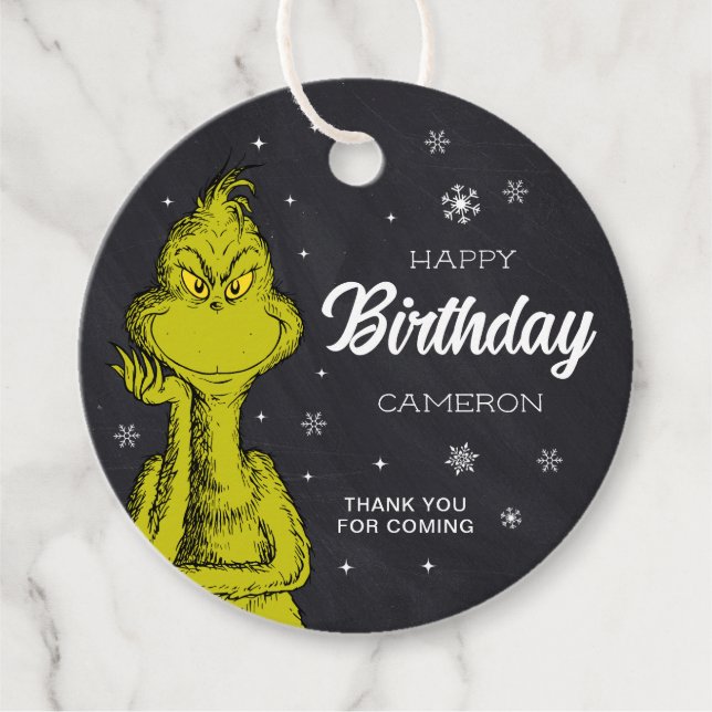 Étiquettes Cadeau Faveur d'anniversaire Grinch Tableau (Devant)