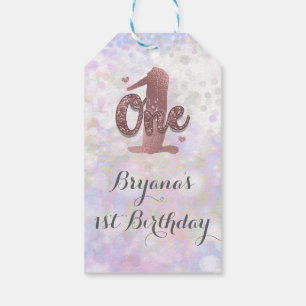 Étiquettes-cadeau Faveur de 1er anniversaire Iridescent White Sparkl